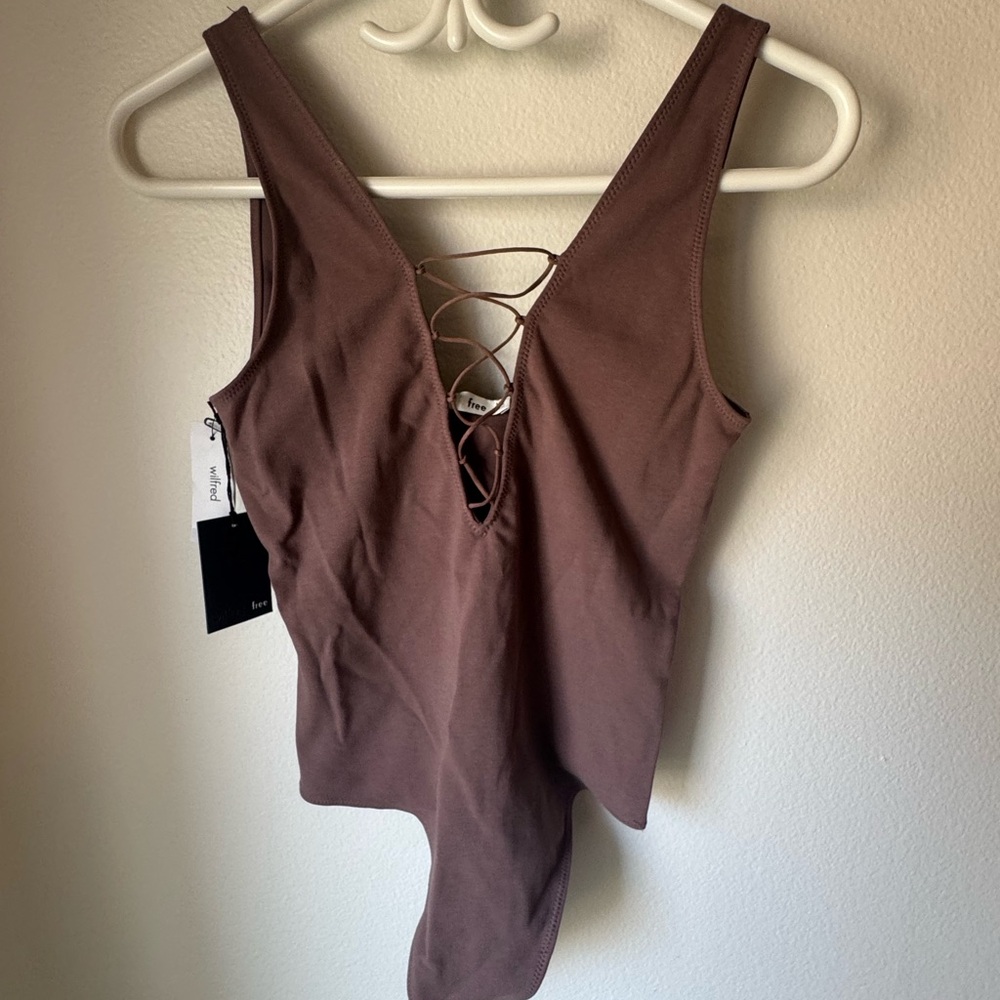 Wilfred Brown Lace-Up V-Neck Sleeveless Bodysuit